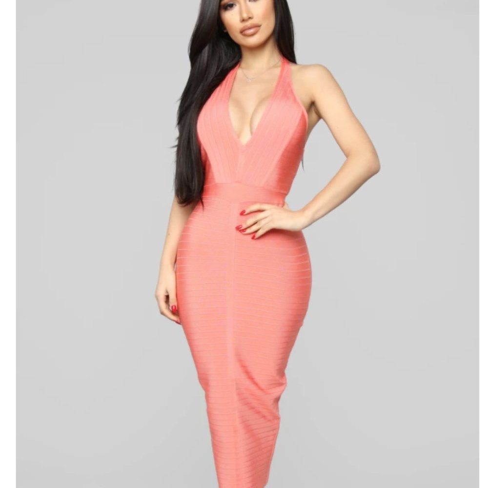 Coral Bandage My Heart Midi Dress